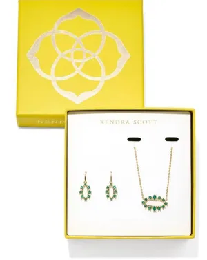 Kendra Scott Eva Gold and Emerald Crystal Necklace & Earring Coordinated Set New thumbnail 1