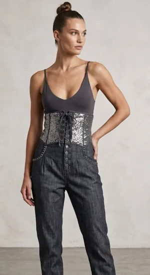 Sequin Denim Overalls‎ Gray Size L thumbnail 1