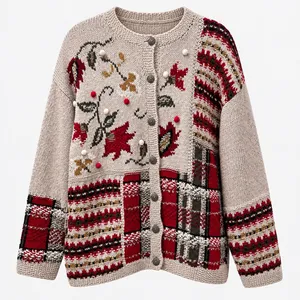 Robert Scott Women M Hand Knit Floral Fair Isle Cardigan Folk Art Cottagecore thumbnail 10