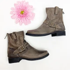 Frye Vicky Artisan Back Zip Leather Ankle Buckle Boots: Charcoal Taupe Grey thumbnail 3