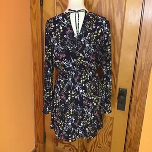 Lush Floral Long Sleeve Mini Dress Dark Academia Cottagecore Keyhole Medium thumbnail 12