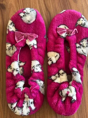 Plush Pink Wolf Slippers with Bow (5) thumbnail 1