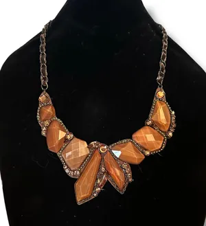 Brown asymmetrical stones woven statement bib necklace thumbnail 1