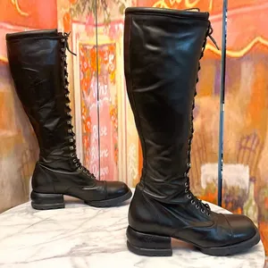 John Fluevog Unity Skiprope Tall Lace-Up Boots Black 8.5 GUC thumbnail 1