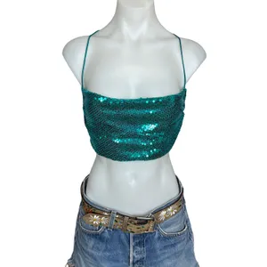 NBD Green Sequin Crop Top MEDIUM Backless Festival Bandeau Designer $128 NEW thumbnail 6