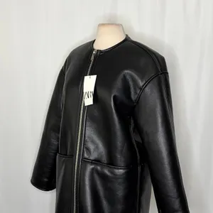 NWT!! ZARA ZW Collection Double Faced Coat Jacket Black Fleece Lining Small thumbnail 6