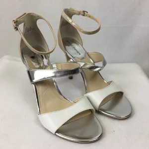 Marc Fisher White & Silver Ankle Strap Heels 8 thumbnail 5