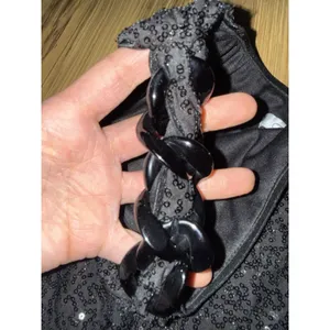 VTG Cache NEW Tags‎ Sz Small Black One Shoulder Sequin Top Chain Detail thumbnail 3