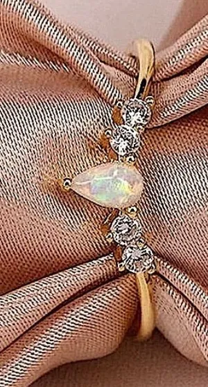 NEW Beautiful Chevron Opal Ring,‎ Pretty Pearl Ring, Size 6 thumbnail 1