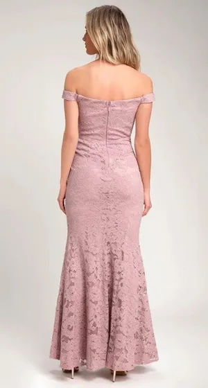 NWT Lulus Swept Up Maeve Pink Lace Off-the-Shoulder Mermaid Maxi Dress Medium thumbnail 16