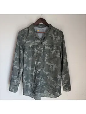 Eddie Bauer Travex Camo Long Sleeve Hiking Shirt Roll Tab Button Up Women XL thumbnail 2