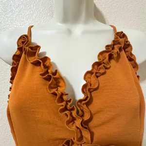 IRIS Rust Orange Ruffle Mini Dress Size M – Boho Flowy Summer thumbnail 3