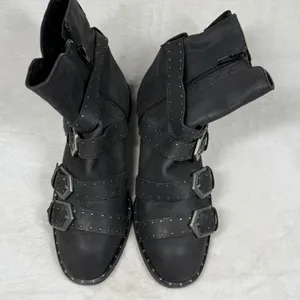Free People Cyd Buckle Boot‎ Black Leather Studded Moto Ankle Boots Spain 36 thumbnail 3
