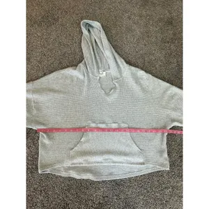 Offline by Aerie Gray Waffle Knit Cropped Hoodie Small Cozy Lounge Top thumbnail 7
