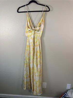 Fortunate One Yellow Floral Satin Maxi Dress Womens M Cutout Main Attraction thumbnail 8
