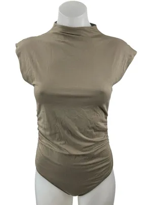 Abercrombie & Fitch Paloma Womens Gray Mock Neck Cap Sleeve Tight Bodysuit Top M thumbnail 1