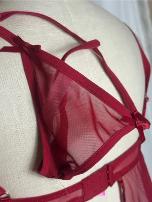 Betsey Johnson lingerie Y2K style babydoll 2 piece Red Satin Mesh Bow Small NWT thumbnail 6