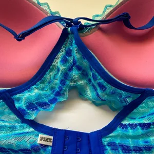 PINK Victoria's Secret Blue Lace Racerback Bra SZ L thumbnail 10