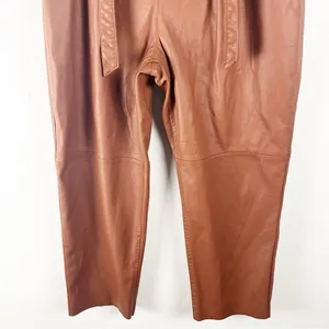 FREE PEOPLE Faux Leather Camel Paperbag Tie Waist Raw Hem Pants 14 Boho Chic thumbnail 7