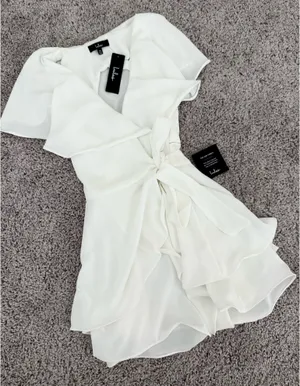 Lulus Aldrin White Ruffled Backless Wrap Skort Romper thumbnail 5