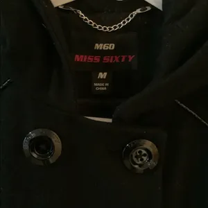 Miss sixty black wool jacket coat medium button down belted mid length thumbnail 3