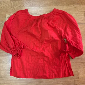 Cleobella Rylan Red Organic Cotton Coastal Preppy Tie Neck Button Up Blouse S thumbnail 5