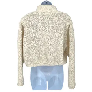 PacSun Womens Midrift Sherpa 1/4 Snap Cropped Pullover Sweater Off White Small‎ thumbnail 4