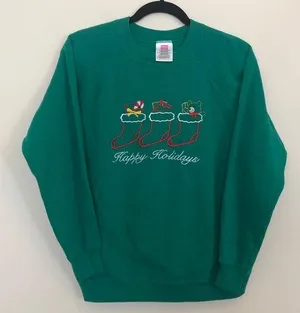 Vintage Green Happy Holidays Embroidered Sweatshirt thumbnail 1