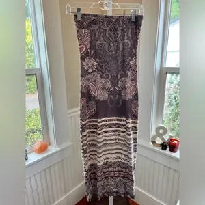 Windsor Strapless Midi Dress Small Boho Paisley Print Suede Effect Y2K 90s USA thumbnail 3