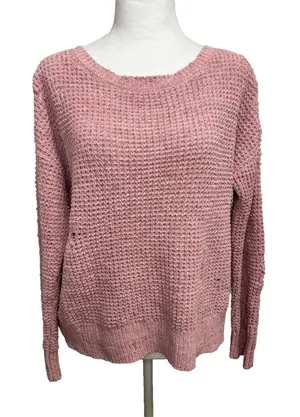 American Eagle Sweater Pink Chenille Waffle Knit Distressed Boho‎ Grunge Soft S thumbnail 1