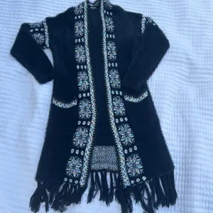 Ellie & Kate Black‎ Embroidered Fringe Cardigan thumbnail 2