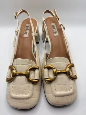 Anthropologie Bibi Lou EU 37 US 6.5 Cream Croc Slingback Loafers Horsebit thumbnail 3