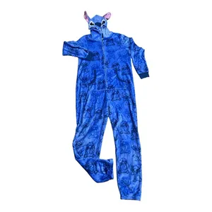 Disney Stitch Women’s One-Piece Pajama Blue Fleece Plush Hooded Size XL 16/18 thumbnail 2