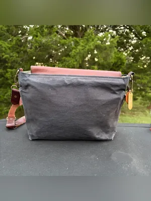 R. Riveter Patton Black Canvas & Brown Leather Crossbody Bag thumbnail 2