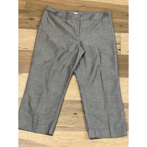 Loft Pants Size 14 Ann Crop Wide Leg Gray White Pinstripe High Rise Cotton thumbnail 2