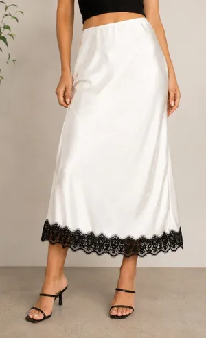 NWT A New Day Ivory Satin Lace Hem Slip Skirt Size Small Midi thumbnail 1