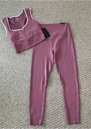 Abercrombie & Fitch Mauve Pink Leggings & Sports Bra Set thumbnail 1