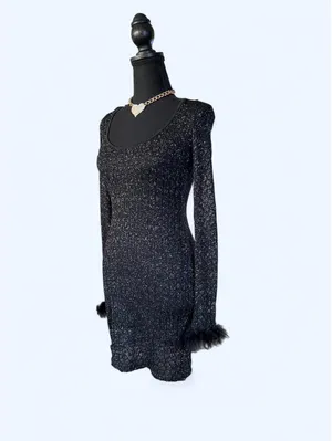 PrettyLittleThing Glitter Sheer Feather Cuff Bodycon Mini Dress size 2 thumbnail 6