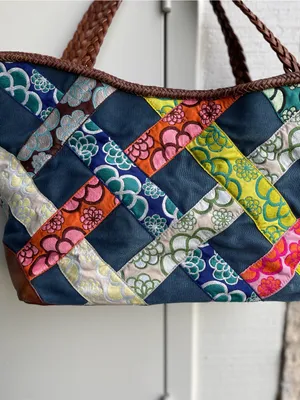 Hadley Pollet Zinnia Departure Tote Navy Brown Leather Braiding thumbnail 4