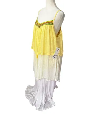 Pitusa NWT Cheetah Print Tiered Maxi Dress Yellow Boho Resort Beach Standard thumbnail 3