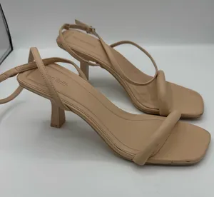 Open Edit Taytum Heel Sandals Womens 10 Nude Fair Ankle Strap Square Toe Minimal thumbnail 1