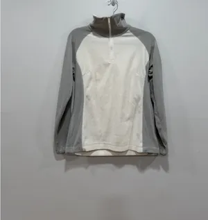 Columbia Fleece Pullover Women’s Gray Cream 1/4 Zip Lightweight Jacket Size Medium thumbnail 2