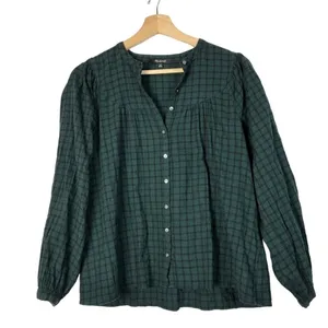 Madewell‎ Green Plaid Balloon Sleeve Peasant Long Sleeve Top Warren Check XS thumbnail 3