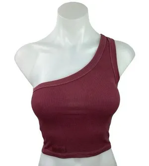 Set Active Red Maroon One Shoulder Sleeveless Pullover Athletic Crop Top Size XS thumbnail 1