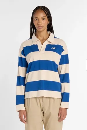 New Balance Blue and Cream Striped Rugby Shirt thumbnail 2