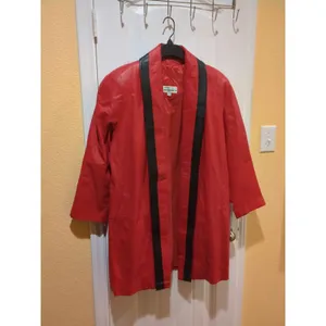 Tibor Womens Leather Coat Jacket Trench 80s Medium Red Long Vintage Korea thumbnail 3
