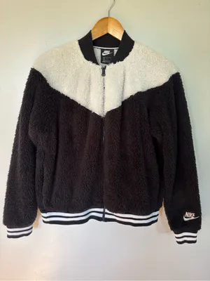 Nike Black and Cream Sherpa Zip Jacket thumbnail 1