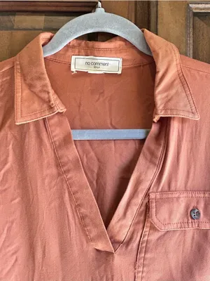 🌸No Comment long-sleeve peach V-neck shirt dress Size small thumbnail 7