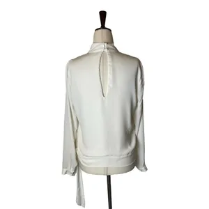 Krisa Ivory Cream‎ High Neck Keyhole Cut Out Front Tie Waist Blouse Size XS thumbnail 5