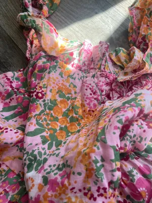 Banjanan L Alexa Floral Pink Green Maxi Tank Ruffle 100% Cotton Dress India Boho thumbnail 9